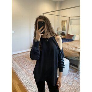 Tibi One Shoulder Navy Long Sleeve Blouse Size Medium Designer